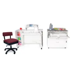 Kangaroo Sewing Furniture Studio Set: MOD XL with MOD Embroidery Arm Cabinet and Hydraulic Chair Bundle With Crown Ruby Chair