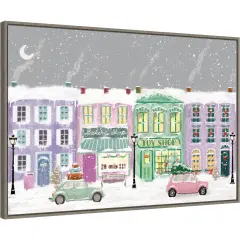 Hometown Holiday I Purple by Veronique Charron 33-in. W x 23-in. H. Canvas Wall Art Print Framed in Grey