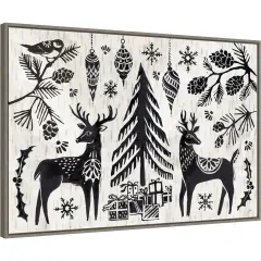Woodcut Christmas I by Daphne Brissonnet Canvas Wall Art Print Framed