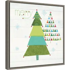 Christmas Patchwork I (Tree) by Courtney Prahl 16-in. W x 16-in. H. Canvas Wall Art Print Framed in Grey