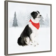 Christmas Cats and Dogs II by Victoria Borges 16-in. W x 16-in. H. Canvas Wall Art Print Framed in Grey
