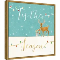 Tis the Season Christmas Reindeer by Veronique Charron 16-in. W x 16-in. H. Canvas Wall Art Print Framed in Gold