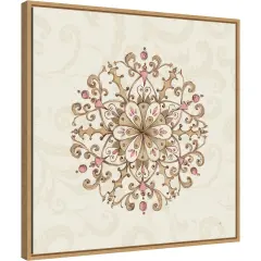 Elegant Season Snowflake III Pink by Daphne Brissonnet 22-in. W x 22-in. H. Canvas Wall Art Print Framed in Natural