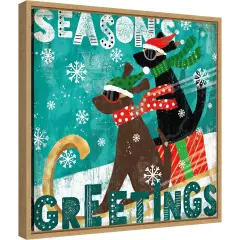 Merry Making IV Dog Sled by Veronique Charron Canvas Wall Art Print Framed Natural