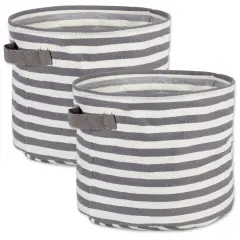 DII Pe Coated Herringbone Woven Cotton Laundry Bin Stripe French Blue Round Small(Set of 2)