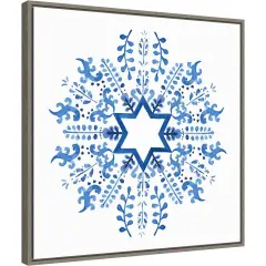 Indigo Hanukkah II by Victoria Borges 22-in. W x 22-in. H. Canvas Wall Art Print Framed in Grey