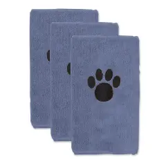 DII Stonewash Blue Embroidered Paw Small Pet Towel (Set of 3)