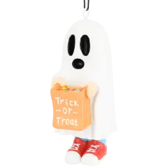 Trick or Treating Kid in Ghost Costume Halloween Ornaments
