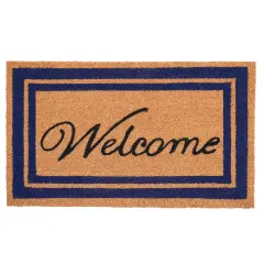 Dark Blue Border Welcome Doormat