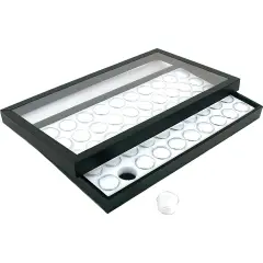50 Gem Jars White Display Tray Travel Case Acrylic Lid