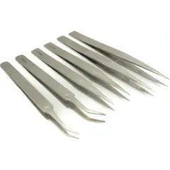6 Anti-Magnetic Curved & Straight Tweezers #AA #F #HH
