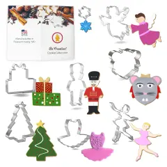 CookieCutter.com Nutcracker 8 Piece Cookie Cutters Set, Nutcracker, Fairy, Tutu, Christmas Tree, Gift Boxes, Ballerina, Tin Plate Steel, USA