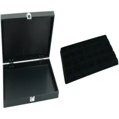 Black Jewelry Display Case (Single metal clasp) w/ Black 28-slot Plastic Tray