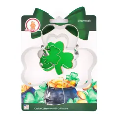 CookieCutter.com Shamrock Three Leaf Clover Cookie Cutter Set 3 Piece, Hang Tag Cookie Recipe Card, Large, Medium, Small, Tin Plate Steel, USA