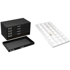 Black FindingKing 5-Drawer Jewelry Case w/ 5 White 32-Slot (4x8) Plastic Trays