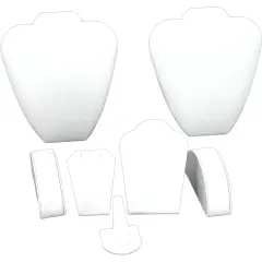 White Leatherette Jewelry Display 6 Pc Set New Bonus