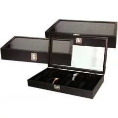 3 18pc Black Watch Travel Trays Showcase Display Case Unit W/ Glass Top