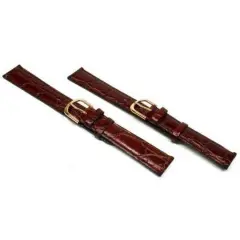 2 Watch Bands Leather Croco Grain Padded Brown 18mm