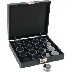 16 Gem Jars Black Tray Display Gemstone Travel Case