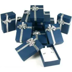 12 Bow Tie Earring Gift Boxes Blue Silver Jewelry Box