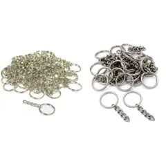Nickel Plated Key Chain Rings w/ Chain Jewelry Findings Connectors Kit 100 Pcs