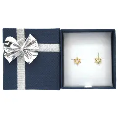 14K Yellow Gold Star of David Earrings with Bow Tie Jewelry Gift box