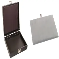 Blck Square Jewelry Display Case (Single Metal Latch) w/ Gray Leather Pad Insert