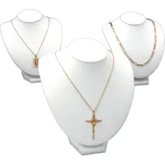 3Pc White Leather Jewelry Necklace Display Bust 8" New