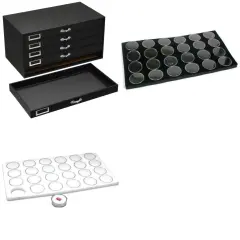 Black FindingKing 5-Drawer Jewelry Storage Case w/ Black & White Gem Jar Inserts