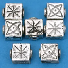 15g Fluted Square Bead Antq Silver Plated 10mm Approx 7