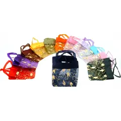 12 Mini Organza Assorted Gold Flower Tote Gift Bags