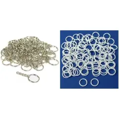 Nickel Plated Key Chain Rings w/ Chain & Silver Plated Open Jump Rings 200 Pcs