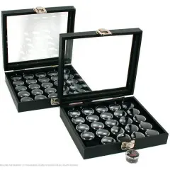 50 Gem Jars Black Display Tray Glass Lid Travel Case