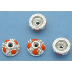 Bead Caps Sterling Silver Orange Enamel 4mm 4Pcs Approx.