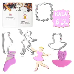 CookieCutter.com Ballet 4 Piece Cookie Cutters Set, Ballerina, Tutu, Ballet Slipper, Fancy Square, Tin Plate Steel, USA