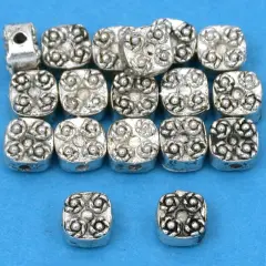 15g Bali Square Flower Bead Antq Silver Plate Approx 18