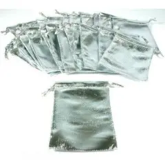 24 Pouches Silver Gift Bags Drawstring Jewelry Favor 4"