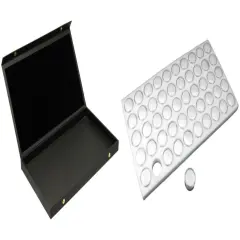 Black Faux Leather Jewelry Case(Snap close lid) w/ White Foam 50 Gem Jar Insert