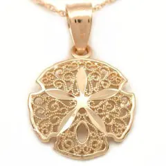 14K Gold Sand Dollar Ocean Charm 18" Chain Jewelry