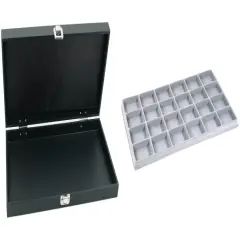 Black Jewelry Display Case (Single metal clasp) w/ Gray 24-slot Plastic Tray