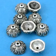 16g Bali Flower Bead Caps Antq Silver Plt 11mm Approx 8