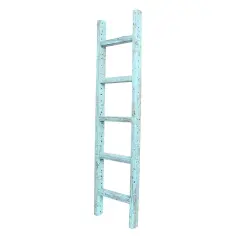 Rustic Farmhouse 5ft Reclaimed Wood Decorative Bookcase Ladder Blue