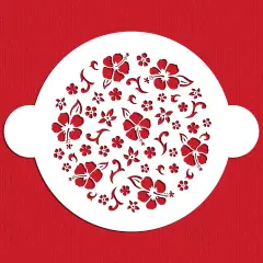 8-Inch Hibiscus Round Cake Stencil Top | C134 by Designer Stencils | Cake Decorating Tools | Baking Stencils for Royal Icing, Airbrush, Dusting Powder | Reusable Plastic Food Grade Stencil for Cakes | Easy to Use & Clean Cake Stencil