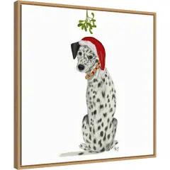 Christmas Dogs Dalmatian Mistletoe by Fab Funky 22-in. W x 22-in. H. Canvas Wall Art Print Framed in Natural