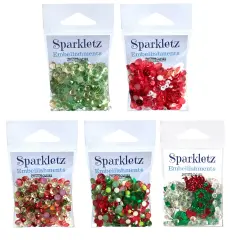 Buttons Galore Sparkletz&reg; Embellishments Bundle Iridescent Diamonds, Half Pearls, Sequins & Seed Beads- Christmas 50 Grams