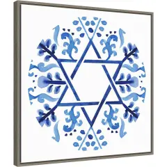 Indigo Hanukkah Collection C by Victoria Borges 22-in. W x 22-in. H. Canvas Wall Art Print Framed in Grey