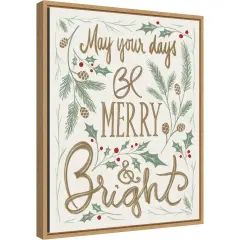 Merry and Bright Holly by Anne Tavoletti 16-in. W x 20-in. H. Canvas Wall Art Print Framed in Natural