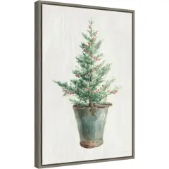 White and Bright Christmas Tree I by Danhui Nai 16-in. W x 23-in. H. Canvas Wall Art Print Framed in Grey