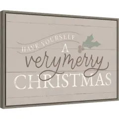 Vintage Christmas IV Neutral by Becky Thorns 23-in. W x 16-in. H. Canvas Wall Art Print Framed in Grey