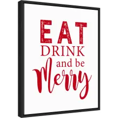 Eat Drink and Be Merry Red by Amanti Art Portfolio 16-in. W x 20-in. H. Canvas Wall Art Print Framed in Black